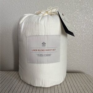 NWT 4pc Full Linen Blend with Hem Stitch Sheet Set Sour Cream - Hearth & Hand